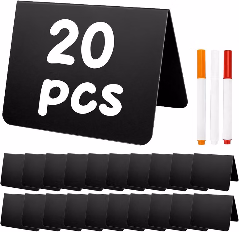 Set van 20 mini schoolborden V-vorm met 3 markers, dubbelzijdig herbruikbaar, Breedte: 7,5 cm, Hoogte: 10 cm