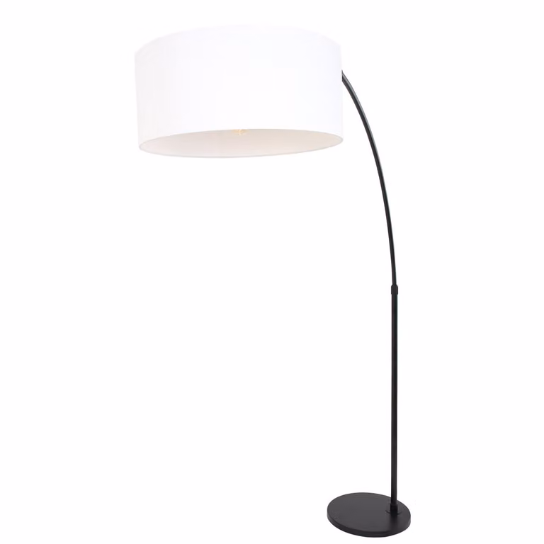 Steinhauer Sparkled Light Gramineus vloerlamp met witte linnen kap en zwart metalen onderstel, hoogte verstelbaar tot 180 cm