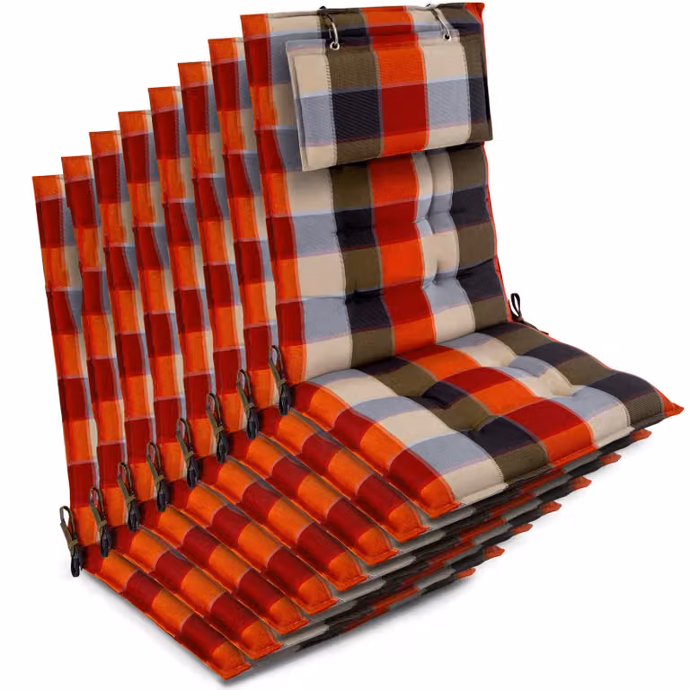 Beautissu 8-delige set zittingkussens Sun-HL met hoge rugleuning, oranje-beige geruit, B: 120 cm, D: 50 cm, H: 8 cm