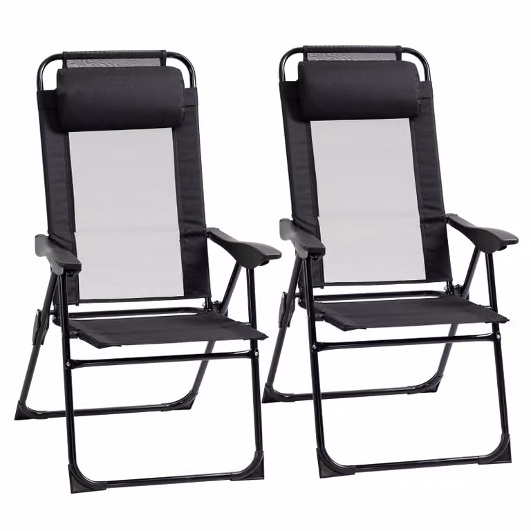 Outsunny set van 2 opvouwbare ligstoelen, weerbestendig, 5-voudig verstelbare rugleuning, zwart