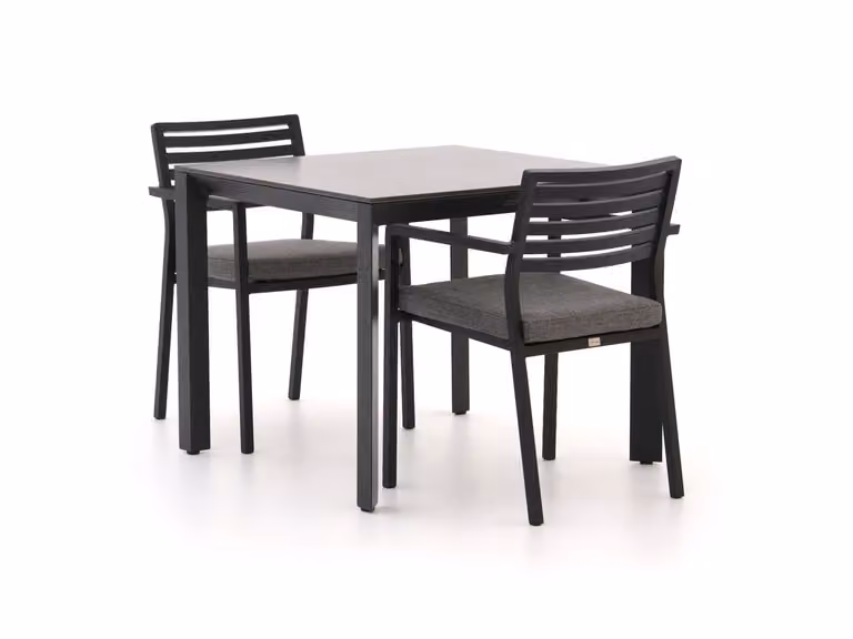 Bellagio Diningset voor 2 personen met Sintered Stone en zwart gepoedercoat aluminium