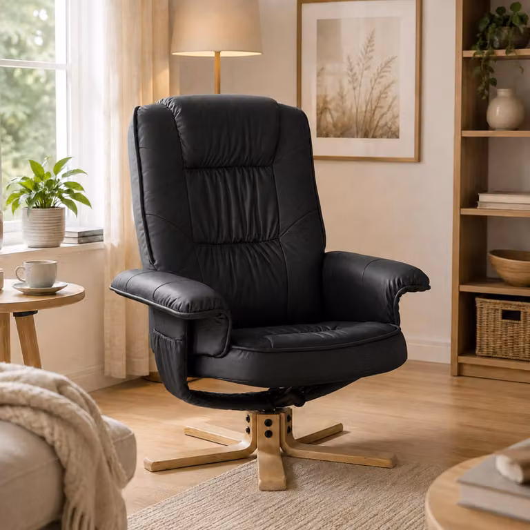 Mendler Relaxfauteuil Model M56 in Zwart Kunstleer