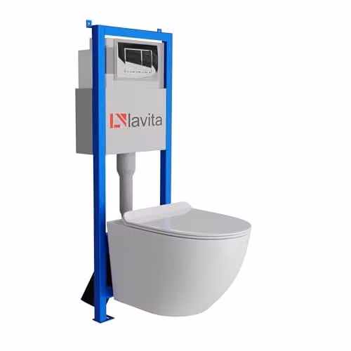 Lavita Complete Toiletset LAV 101 met Voorwandelement 40 cm, Soﬁ Slim Wandhangend WC Wit en Bedieningspaneel LAV 200.1.2 Chroom