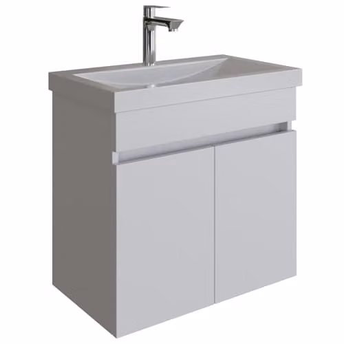 Planetmöbel Badkamermeubel Set Wit met Keramische Wastafel en Soft-Close Deuren – Wandhangend – 60 cm
