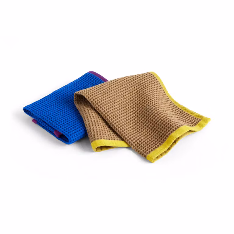 HAY Canteen theedoek 2-pack Blue/fuchsia-Beige/yellow, 31 x 31 cm
