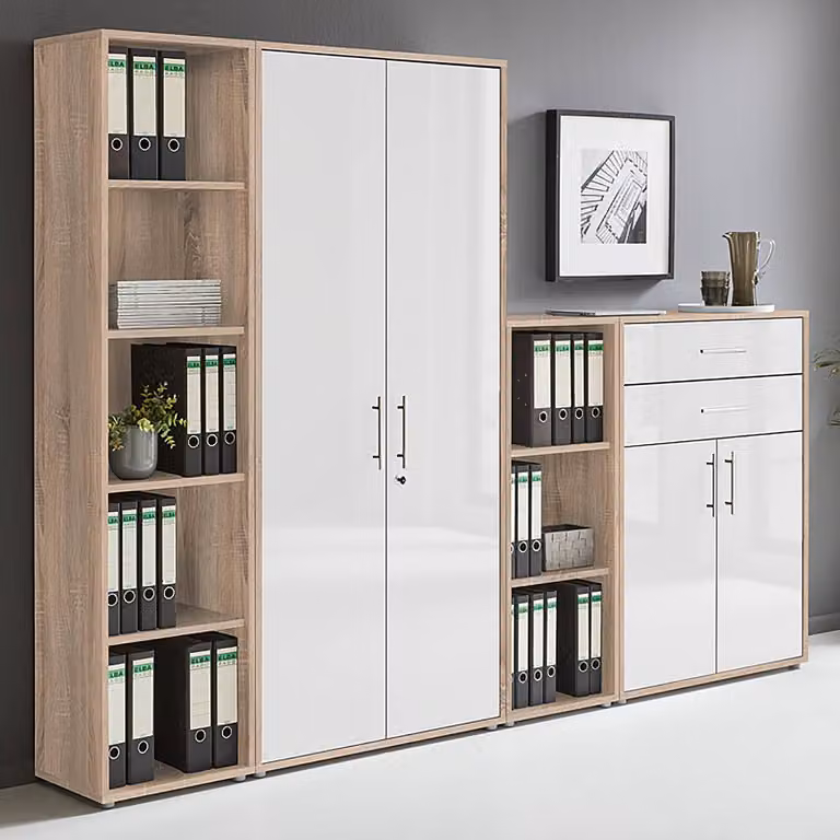 home24 Kastenset 4-delig Set C, Bruin/Sonoma Eikenlook en Hoogglans Wit, B/D/H: 85 x 33 x 186 cm
