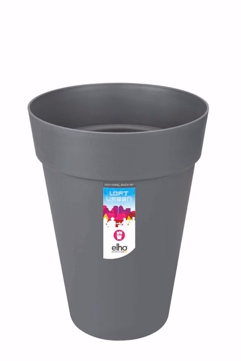Elho Loft Urban ronde hoge plantenbak, antraciet, Hoogte: 35 cm