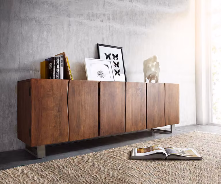 DELIFE Dressoir Live-Edge van massief acacia hout, Bruin, Breedte: 220 cm
