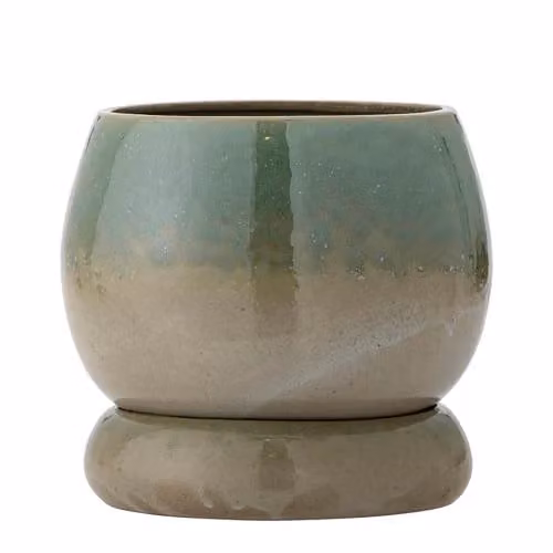 Bloomingville Imke bloempot met schotel, groen, keramiek, B: 18,5 cm, D: 17,5 cm