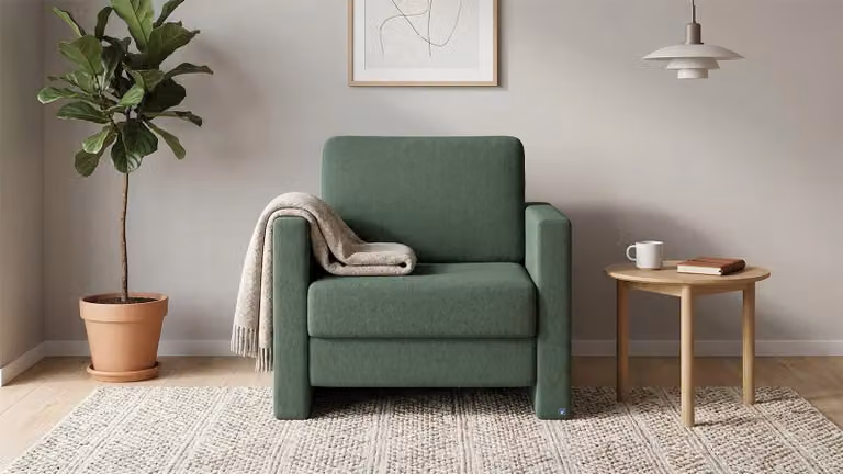 BRUNO slaapstoel groen met massief houten frame en boxspringcomfort