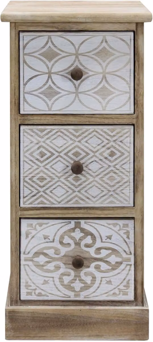 Vintage Nachtkastje met 3 Lades van Paulownia Hout - Breedte: 63 cm, Diepte: 29 cm, Hoogte: 25 cm