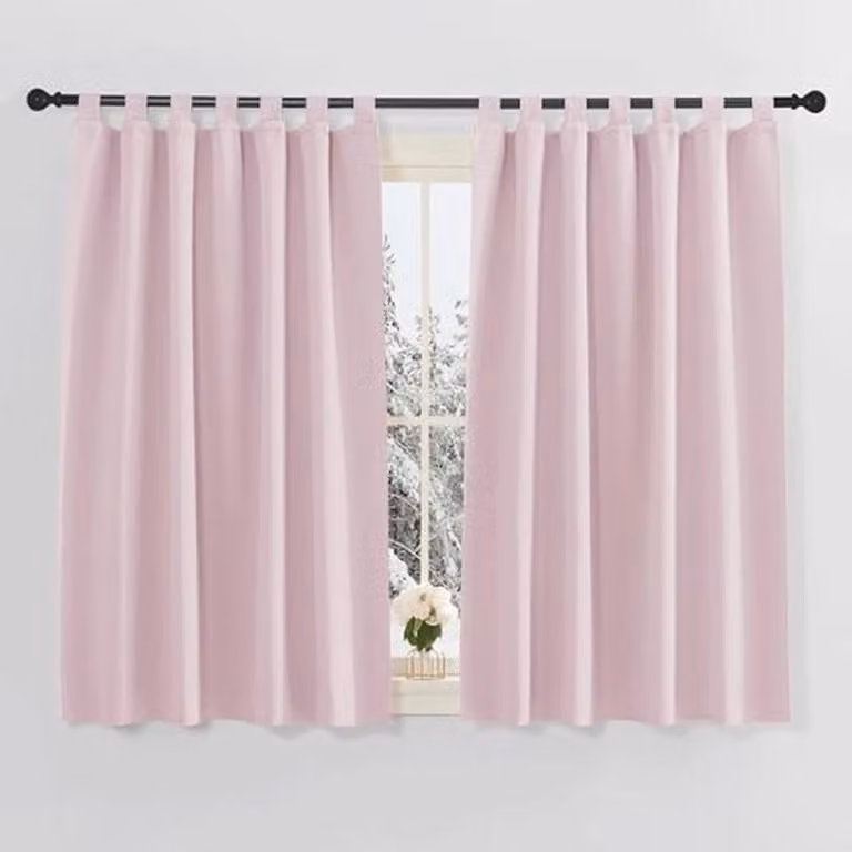 Set van 2 roze ondoorzichtige gordijnen met lussen voor slaapkamer en woonkamer, thermische isolatie, 140 x 145 cm
