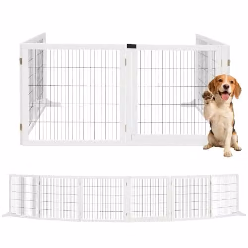 PawHut Veiligheidsbarrière voor honden, modulair en opvouwbaar, 6 panelen, wit, B/D/H: 432 x 36 x 70 cm