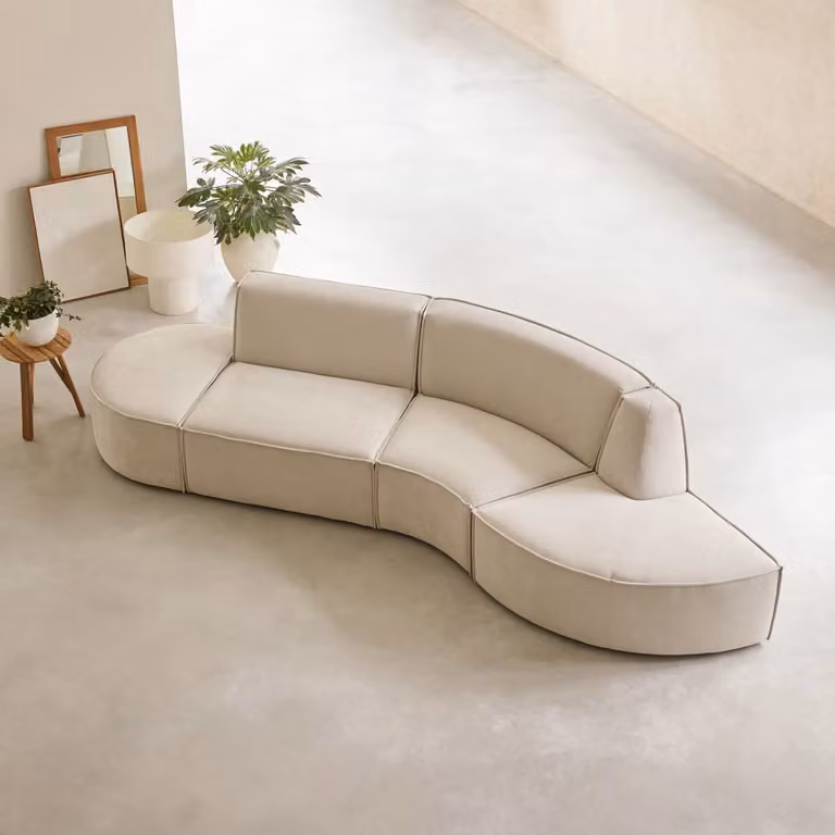 Tikamoon Dario Modulaire 4-zitsbank in beige stof met bijpassende ottoman
