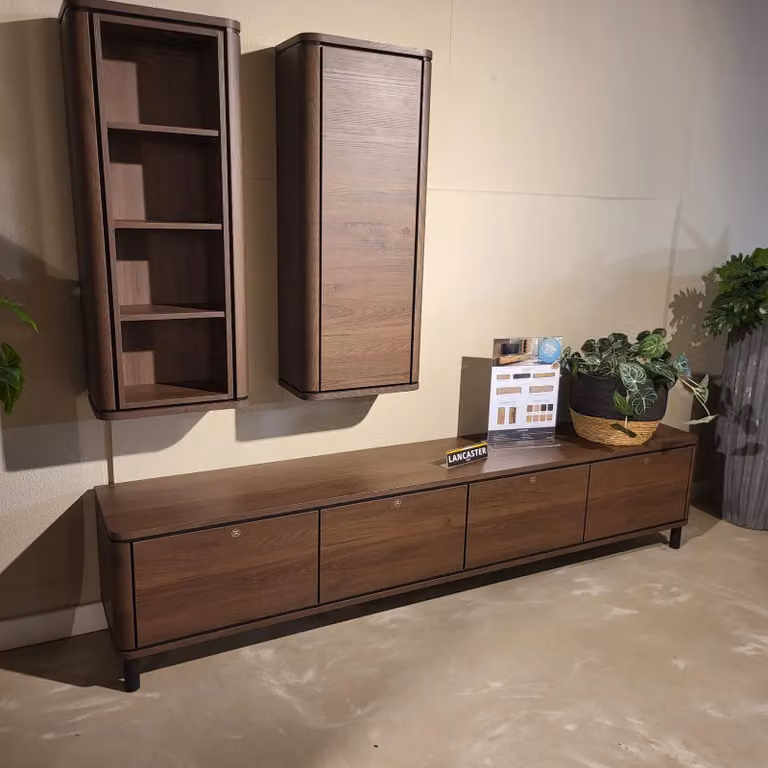 WoonMax Wandkast Lancaster met 4 open vakken in Mango hout-effect en Bruin, B/D/H: 110 x 45 x 25 cm