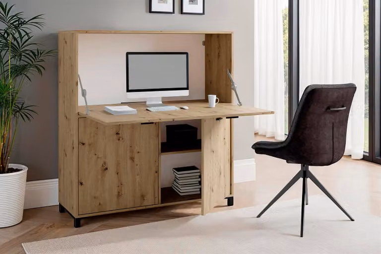 home24 Secretaire Najfat Bureau in Bruin Artisan Eikenhouten Look B: 120 cm, H: 127 cm, D: 40 cm