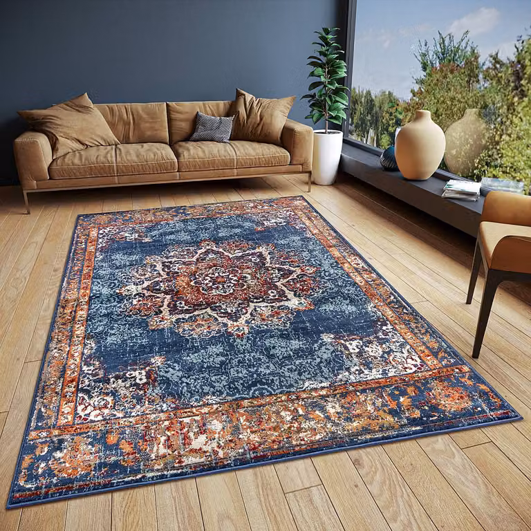 home24 Oosters vloerkleed Maderno blauw/jeansblauw B: 140 cm, L: 200 cm