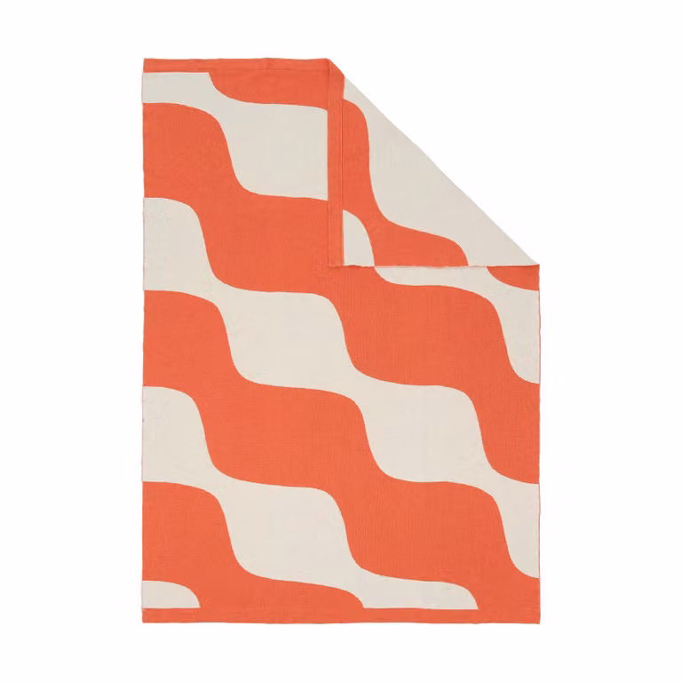 Marimekko Taifuuni plaid off white-orange red, 140 x 180 cm