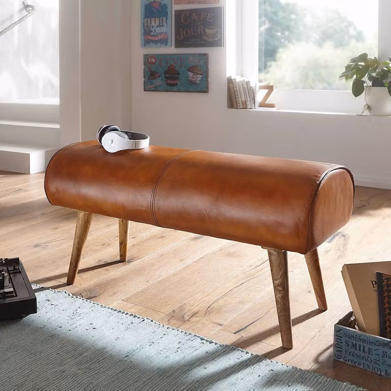 home24 Gestoffeerde hocker Sora bruin 100 cm
