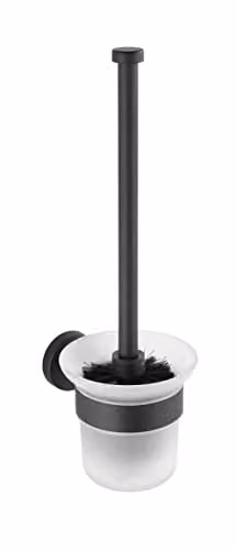 Wenko Bosio WC-garnituur met borstel, roestvrij staal en glas, zwart/transparant, B: 10 cm, D: 14 cm, H: 35 cm