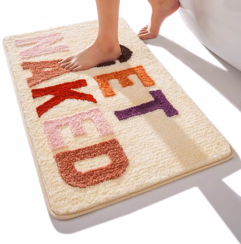 QJHOMO Beige badkamermat van zachte microvezel, antislip en wasbaar, 50 x 80 cm