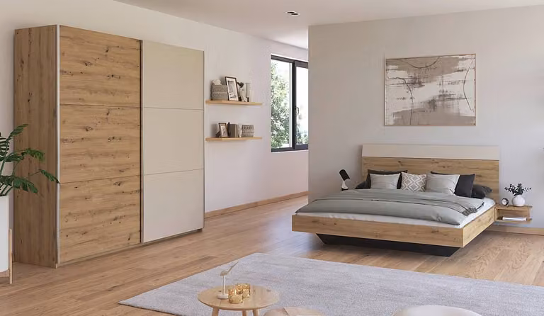 home24 Slaapkamerset 2-delig met bedframe, bruin/kasjmier/Artisan eikenhout look, 160 x 200 cm