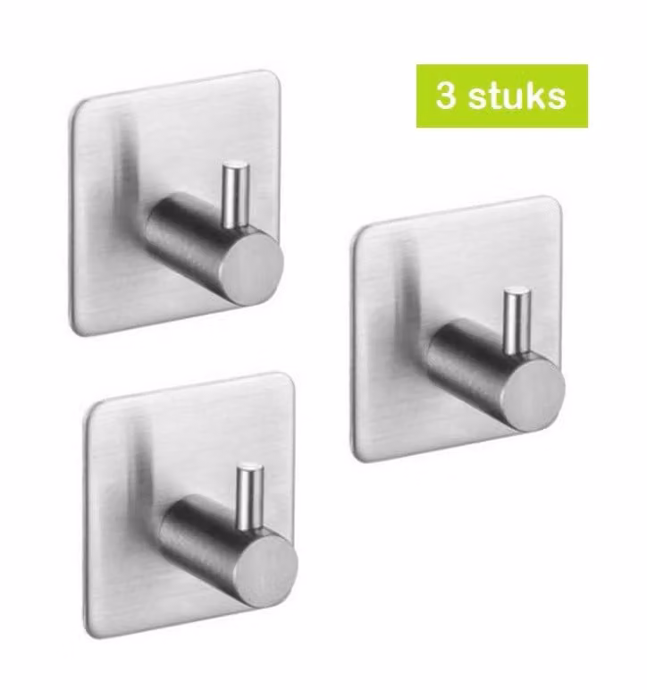 XIVADA Handdoekhaken - Zelfklevend - Vierkant - Rvs - Zilver - 3 stuks