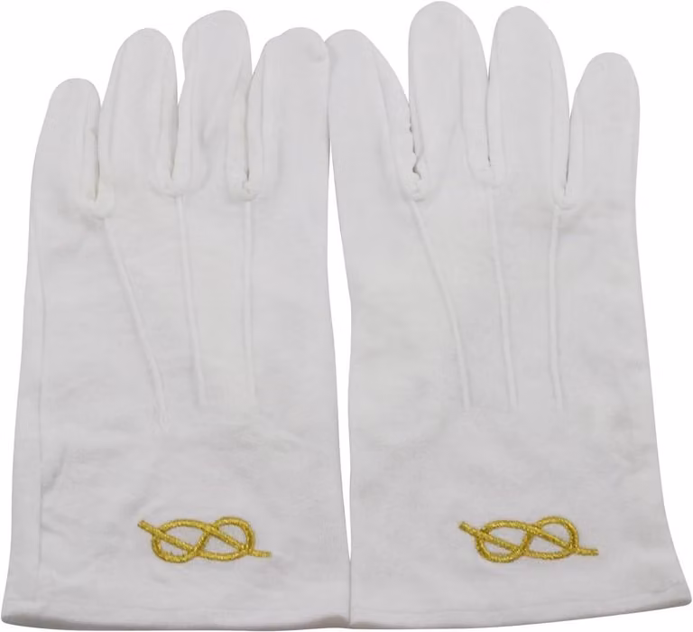 Witte katoenen handschoen met gouden borduurwerk voor volwassenen