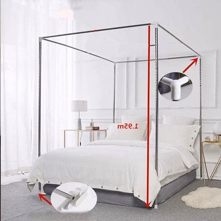 Zilverkleurige muggennet houder voor hemelbed van versterkt metaal, B/D: 180 x 200 cm