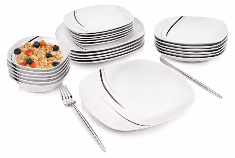 Bluespoon Porseleinen servies set Black Lines, 24 delen voor 6 personen