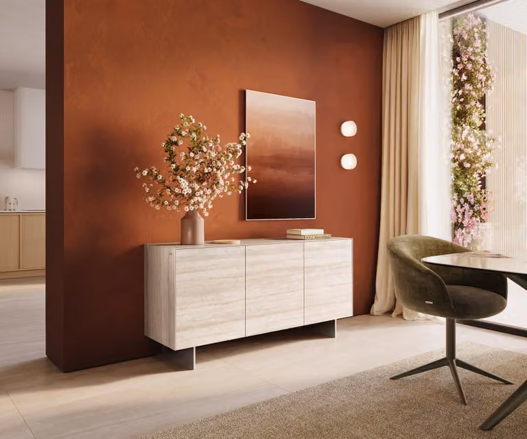 DELIFE Dressoir Cuor 150 cm Travertino Bianco Crème-wit met Keramiek en Roestvrij staal