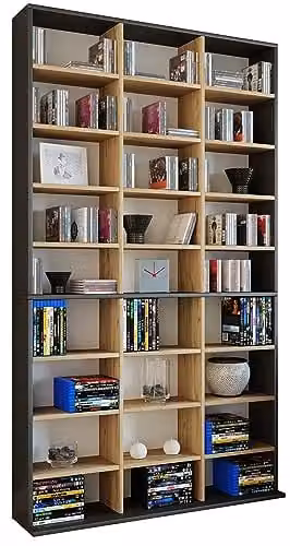 home24 Open kast Megosa XL in zwart en eikenhout look B/D/H: 102 x 23 x 181 cm
