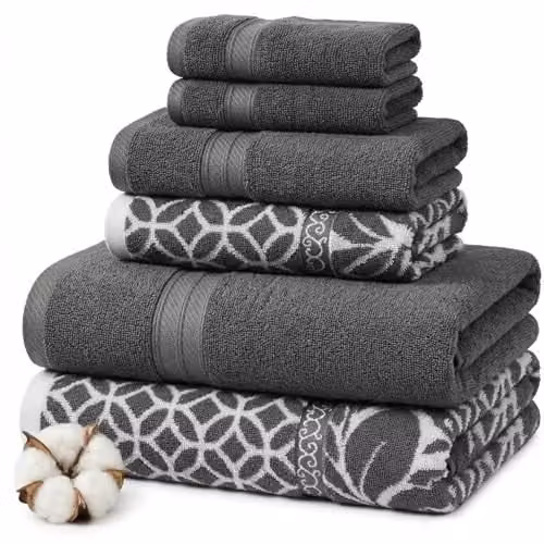 Modern Threads Trefoil Filigraan 6-delige omkeerbare jacquard handdoekenset van 100% gekamd katoen