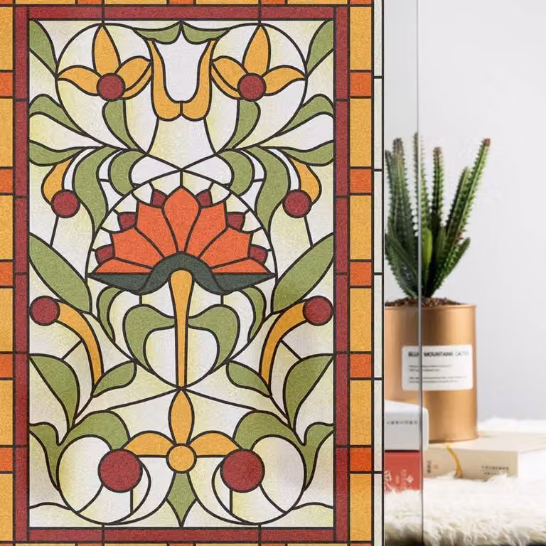 Zelfklevende Raamfolie voor Privacy en Decoratie - Anti-Inzicht Glasfolie met Glas in Lood Stijl