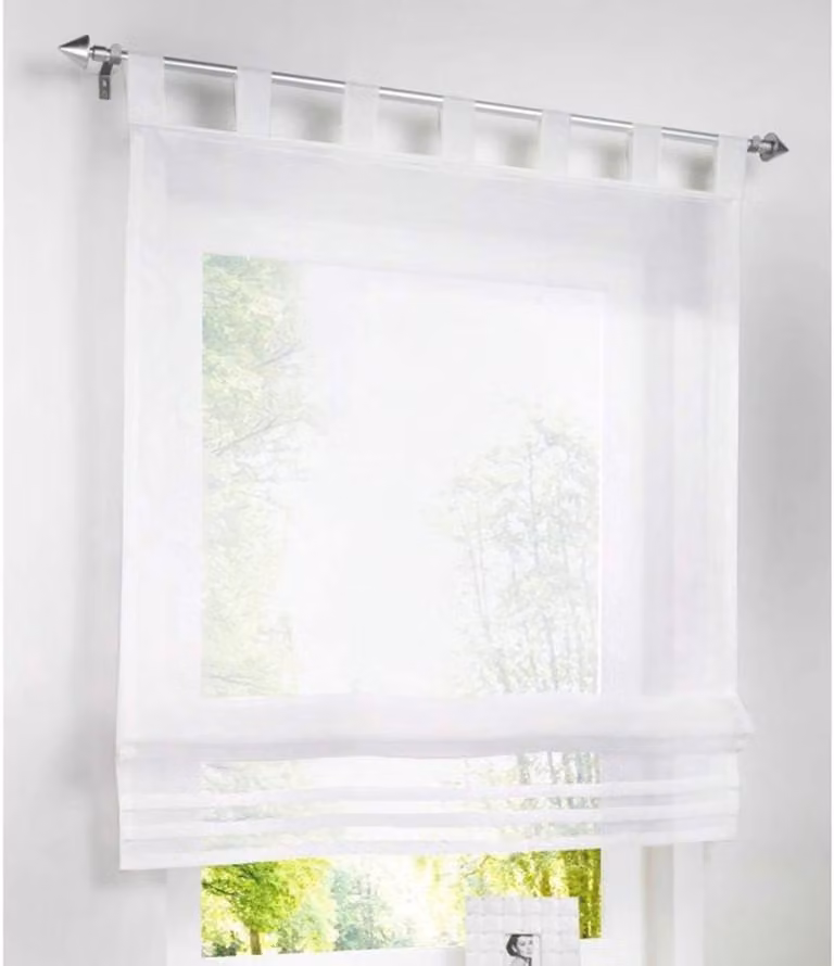 Wit Vouwgordijn Romeins gordijn met staafzak - Semi-transparant polyester - B: 140 cm, H: 155 cm