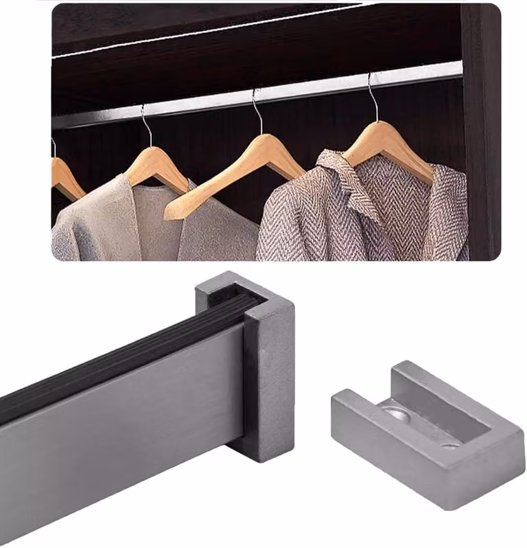 Grijze metalen kledingrail met anti-slip kaststang, breedte: 110 cm