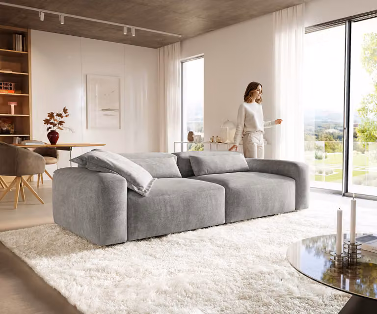 DELIFE Freestyle Grote bank in grijs met structuurstof, B/D: 280 x 110 cm