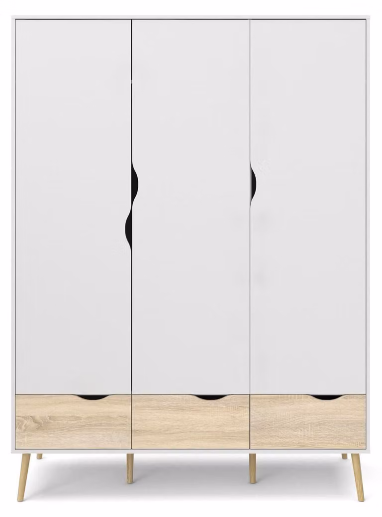 CaliCosy Kleerkast BILLUND met 3 deuren en 3 lades, wit en eikendecor, Breedte: 147,2 cm