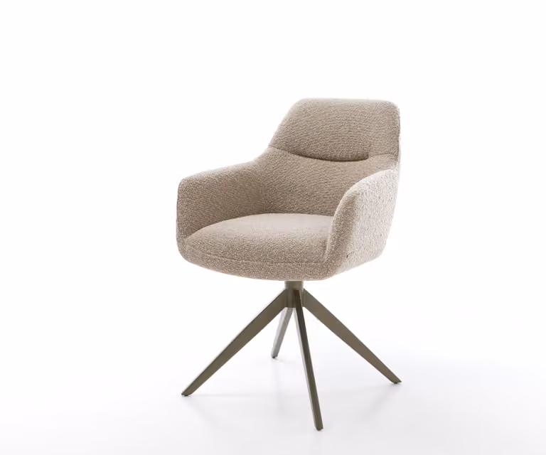 DELIFE Draaistoel Pejo-Flex in beige/bruin bouclé met titanium kruisframe en 360 graden draaifunctie