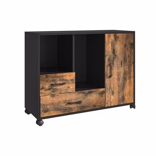 Relaxdays Archiefkast met 2 lades en wielen in industrieel design, Bruin/Zwart, H x B x D: 70 x 90 x 35 cm
