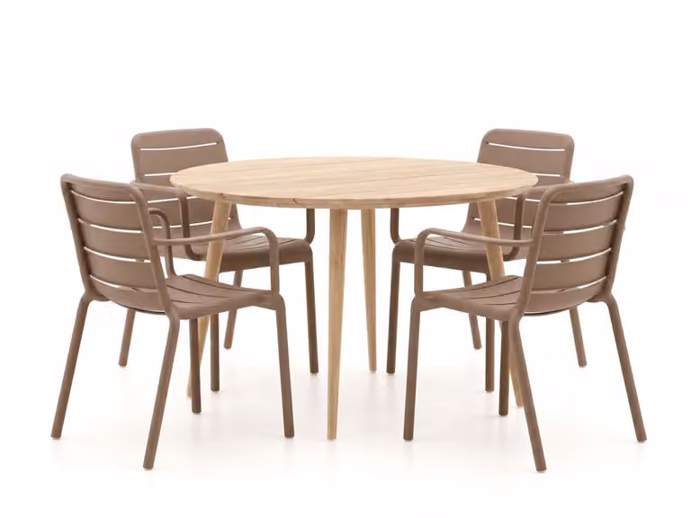 Forza Furniture Diningset Forza voor 4 personen, Teakhout, Modern en Stapelbaar