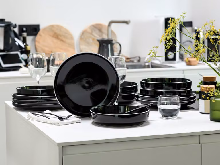 CreaTable Nordic Gourmet 12-delige serviesset van keramiek zwart en wit voor 6 personen B/D/H: 32 x 31 x 42 cm