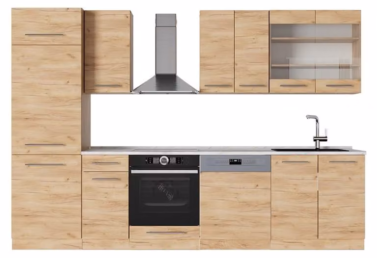 Vicco Fame-Line Keukeneenheid Krachtige eik goud met Marmer werkblad, 300 cm
