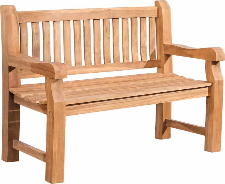 CLP Trading Teakbank Jackson V2 met rugleuning en armleuningen, massief teak voor tuin of terras