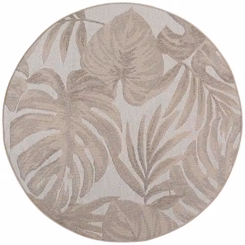 Rond laagpolig tapijt voor woonkamer in beige met tropisch design, diameter 200 cm