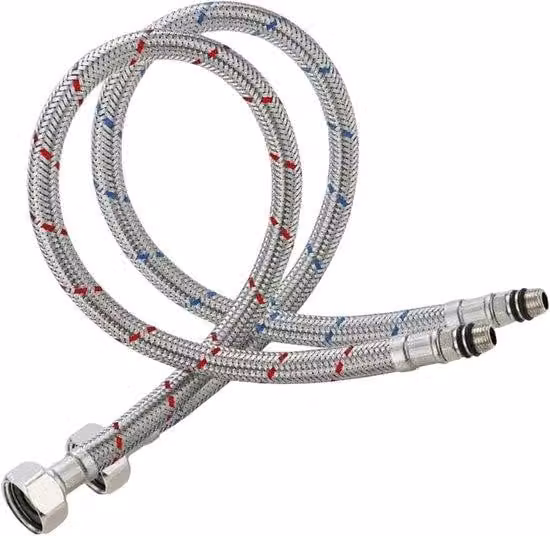 Flexibele kraanconnector set van roestvrij staal, 60 cm, Zilver, met schroefdraad M10 x 3/8 inch