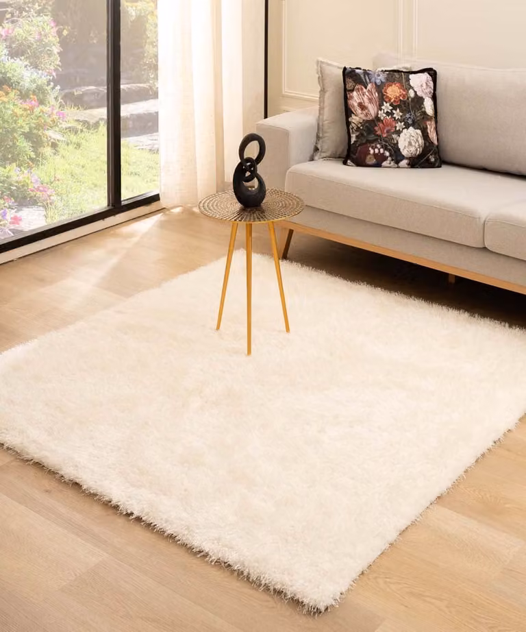 Tapeso Velvet vloerkleed vierkant - Posh wit - 120 x 120 cm