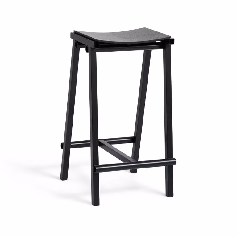 HAY Taburete 8 low barkruk zwart met metalen frame, Hoogte: 65 cm