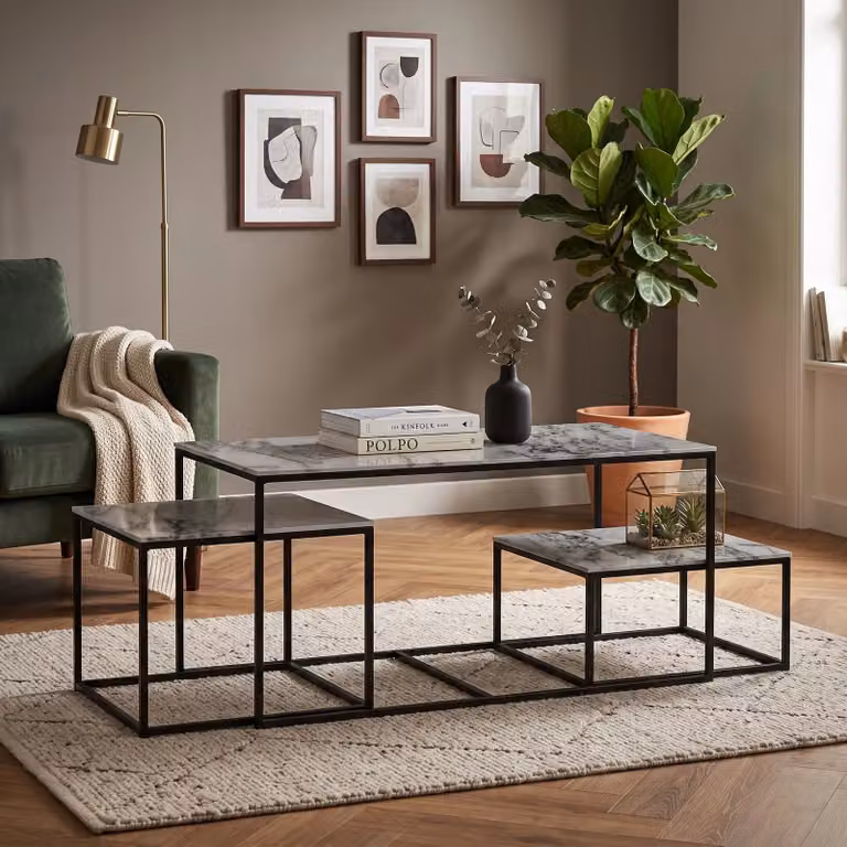 Set van 3 Salontafels Mex van Lamulux in wit marmer met diverse kleuren