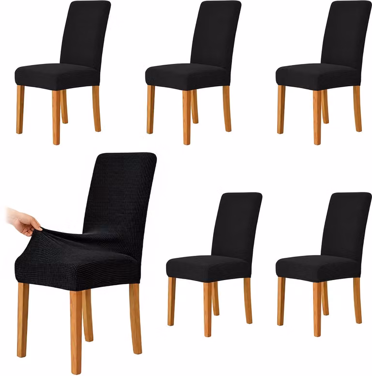 Set van 6 elastische eetkamerstoelhoezen, afneembaar en wasbaar, B/D/H: 38-48 x 38-48 x 47-58 cm